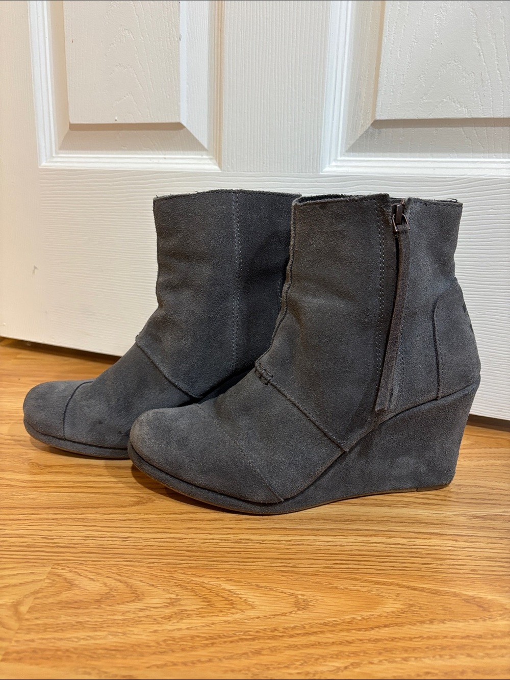 Toms Gray Suede Wedge Ankle Boots